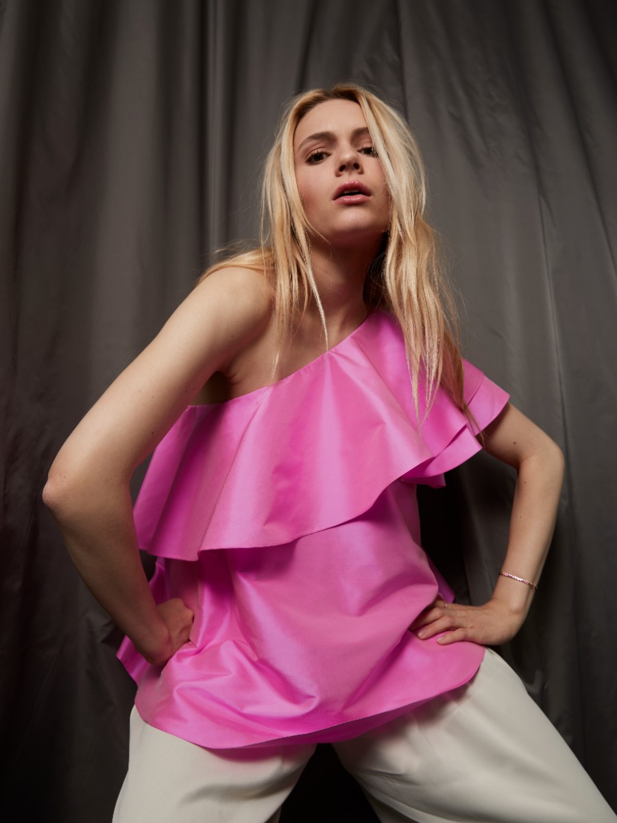 Tops Helene Galwas | Fenja One-Shoulder Rosa Bluse Pink