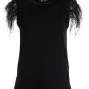 Tops Helene Galwas | Elegant Anabel Black Top With Feathers Schwarz