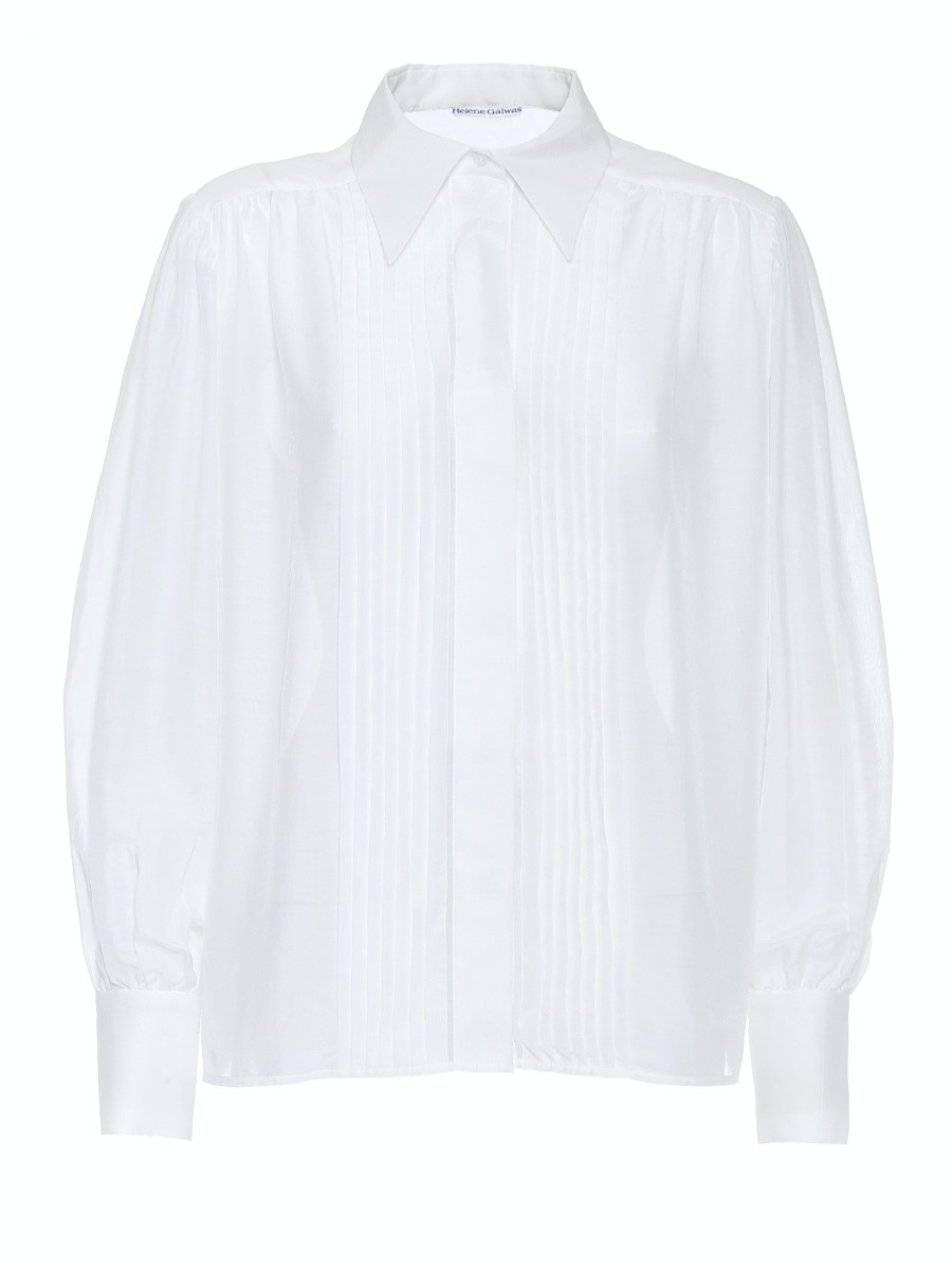 Basics Helene Galwas | Langarm Se Bluse Aus Seidenmix. Longsleeve White Silkmix Blouse Weis