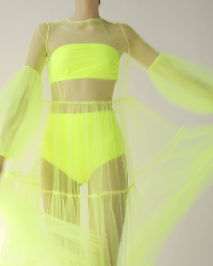 Bademoden Helene Galwas | Alena Maxikleid Aus Tull. Neon Gelb