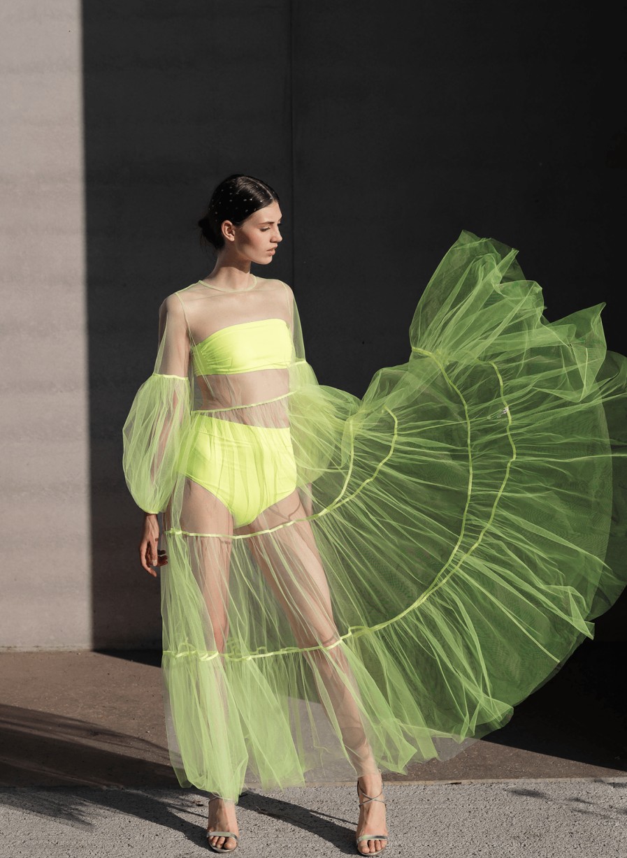 Bademoden Helene Galwas | Alena Maxikleid Aus Tull. Neon Gelb