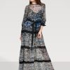 Kleider Helene Galwas | Benita Maxi Kleid Mit Blutenprint Blau Organic