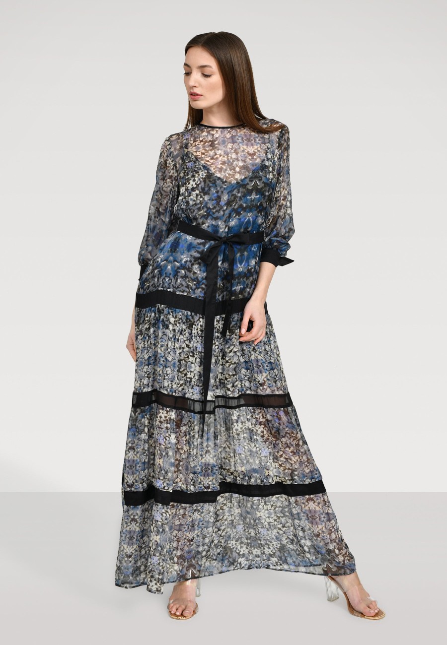 Kleider Helene Galwas | Benita Maxi Kleid Mit Blutenprint Blau Organic